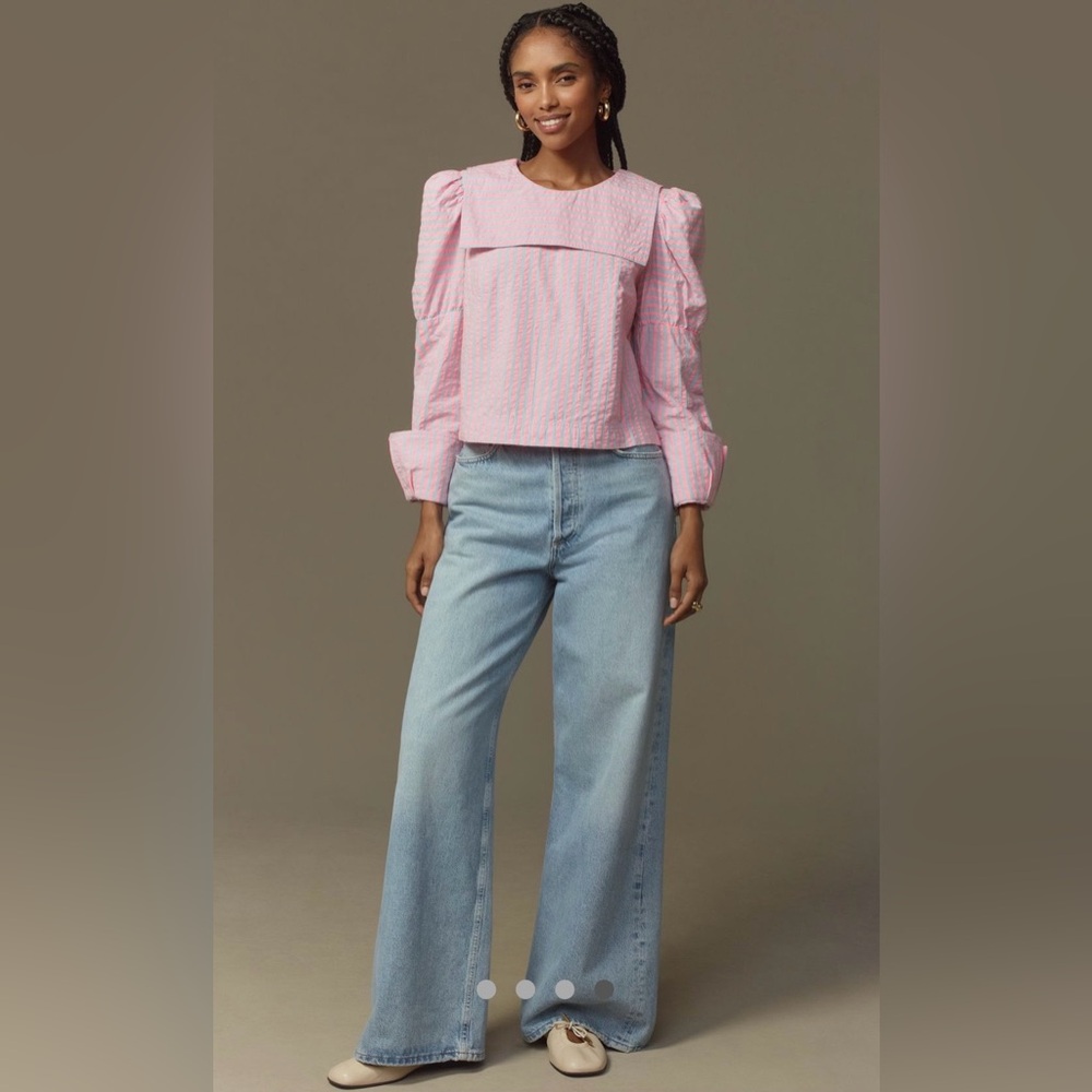 NWT! Maeve Puff-Sleeve Seersucker Blouse - Picture 3 of 8